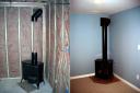 The gas fireplace going in and complete in Handyguy Brian’s basement