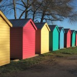 Different colored sheds